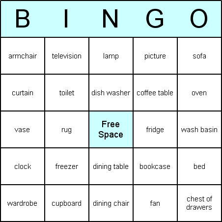Household Items Bingo Card